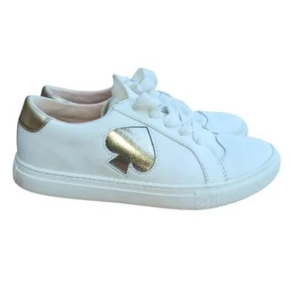 Kate Spade Fez Glitter White Gold Leather Casual Tennis Shoe Sneaker Women 6.5 - Picture 2 of 11